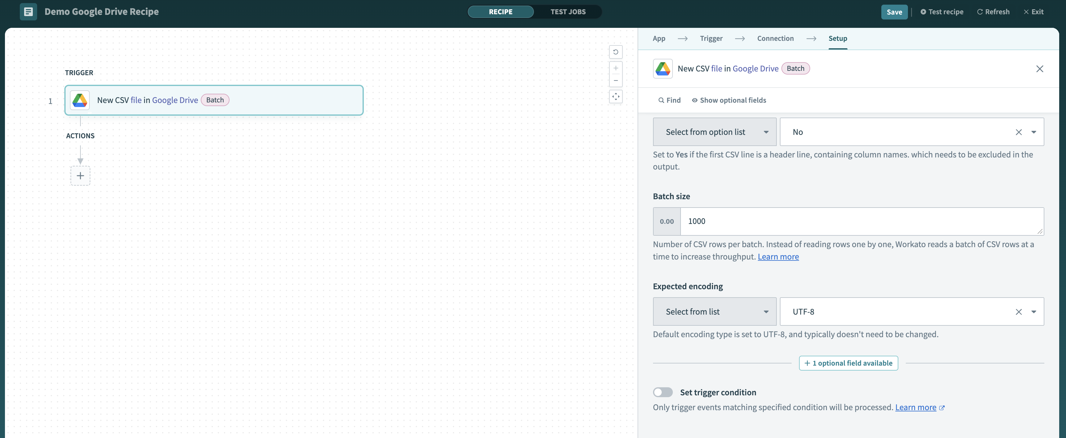 Google Drive New CSV file trigger