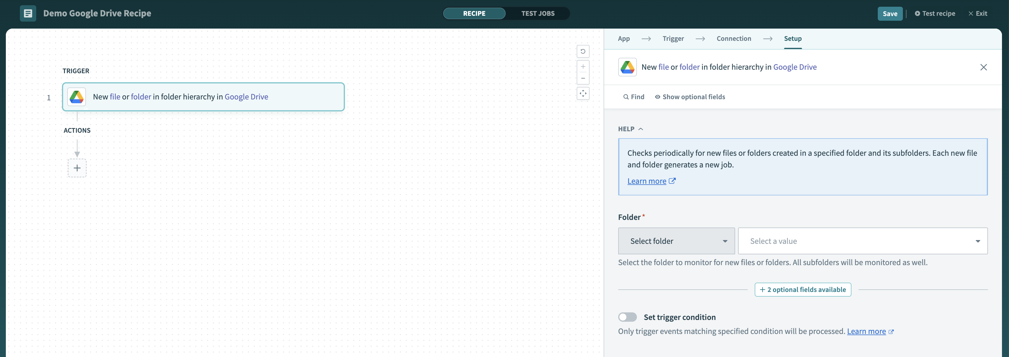 Google Drive New file or folder in folder hierarchy trigger