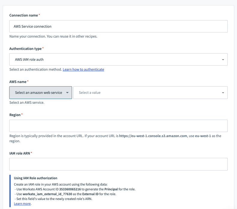 HTTP (AWS access key auth) connector's connection fields