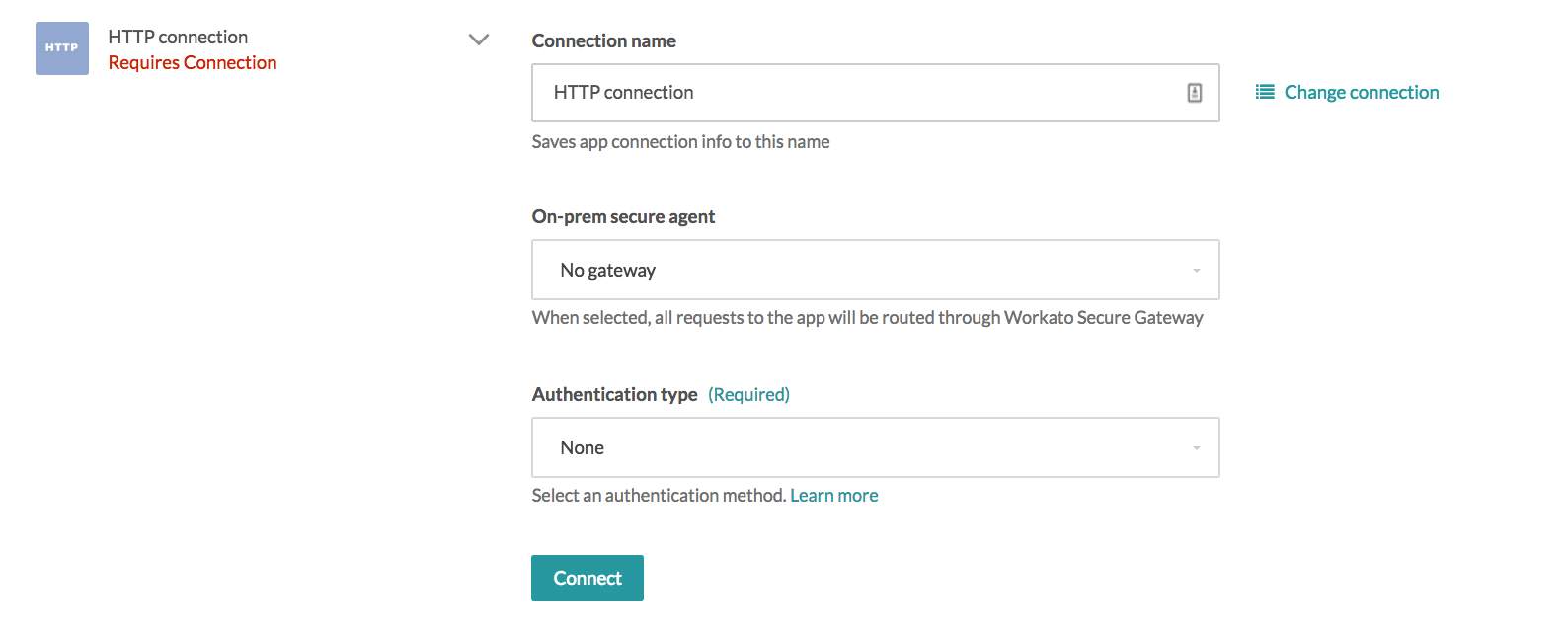 HTTP connector authentication type: None