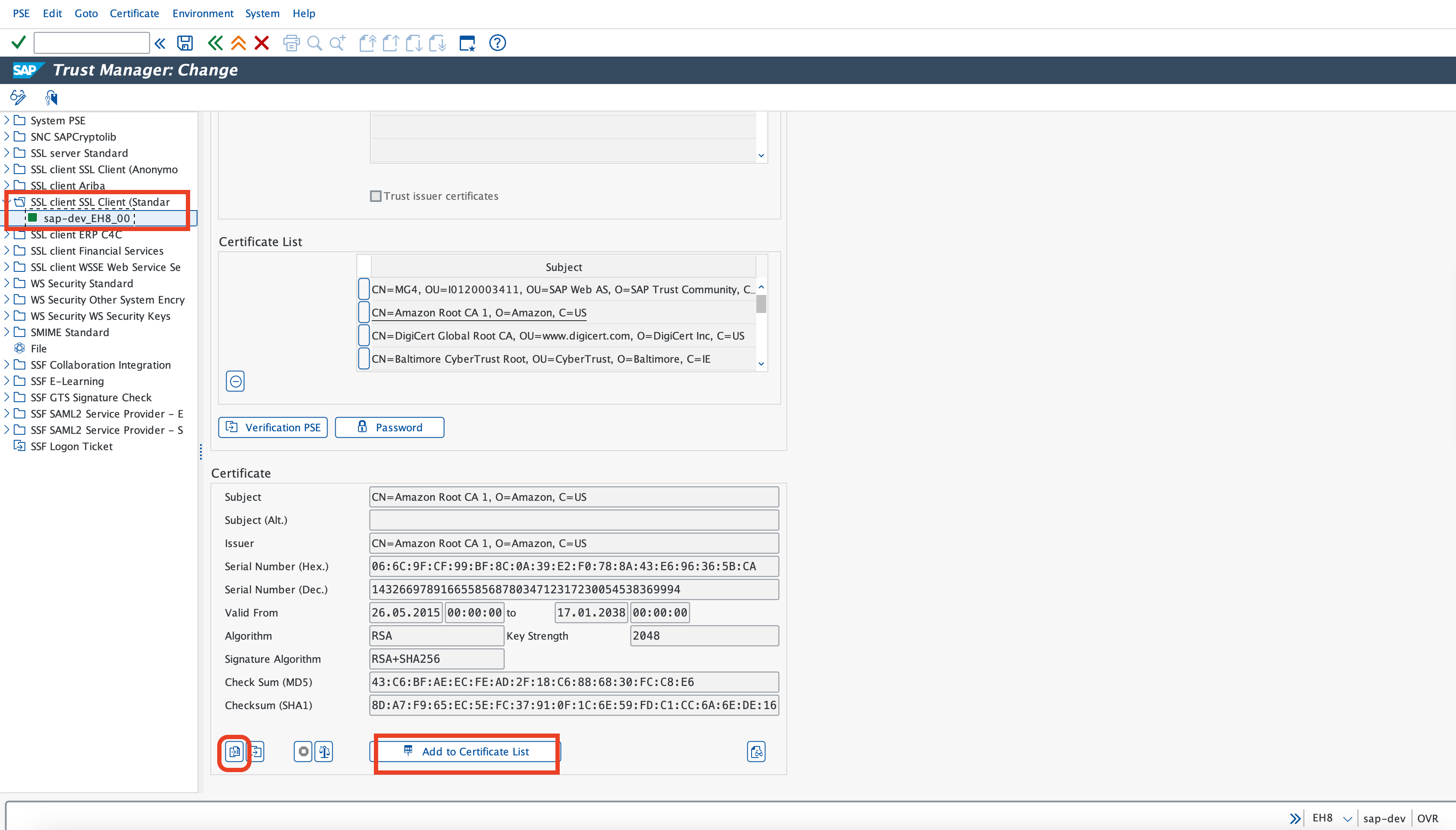 Import certificates in trust manager