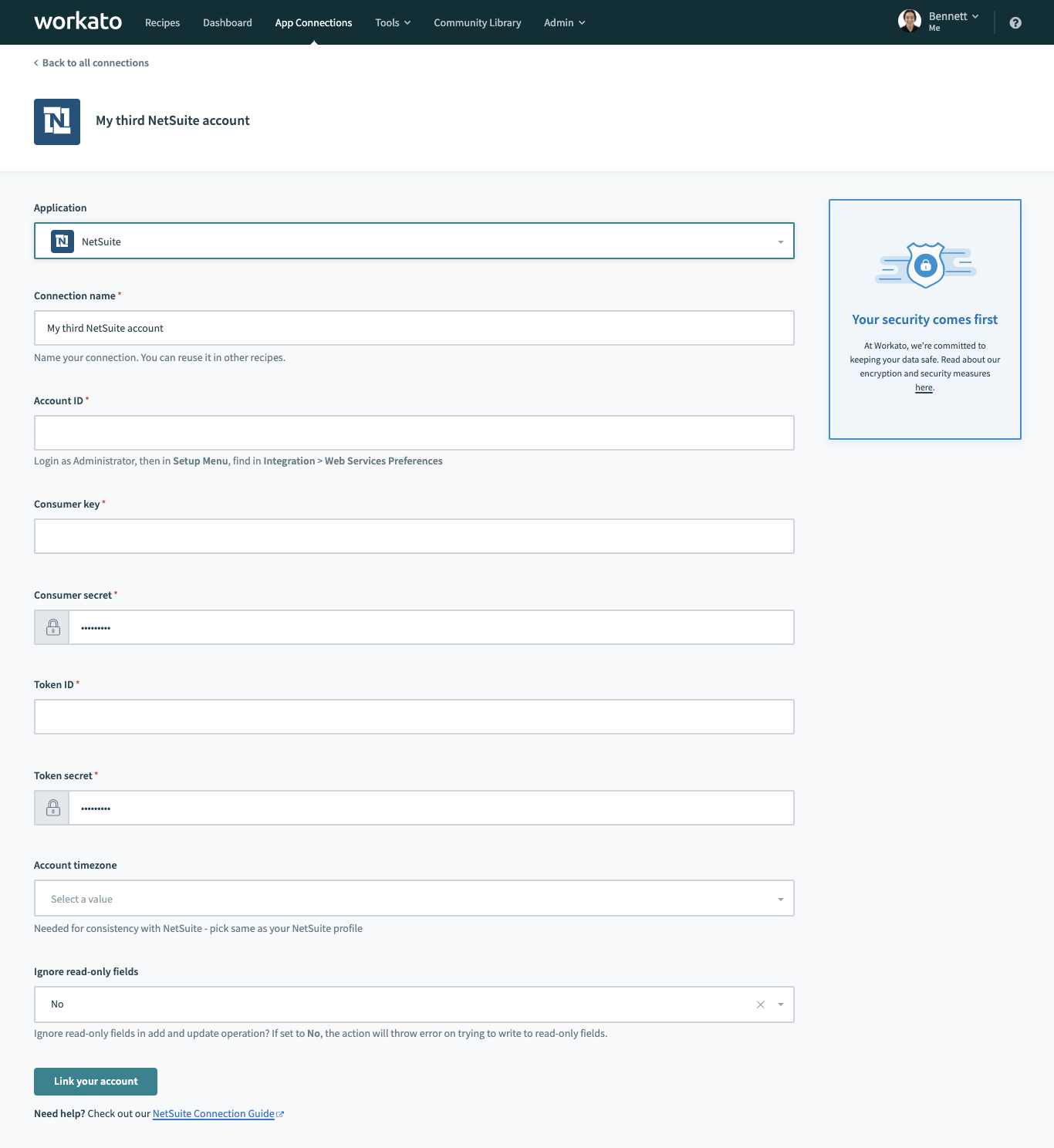 NetSuite に接続するための情報