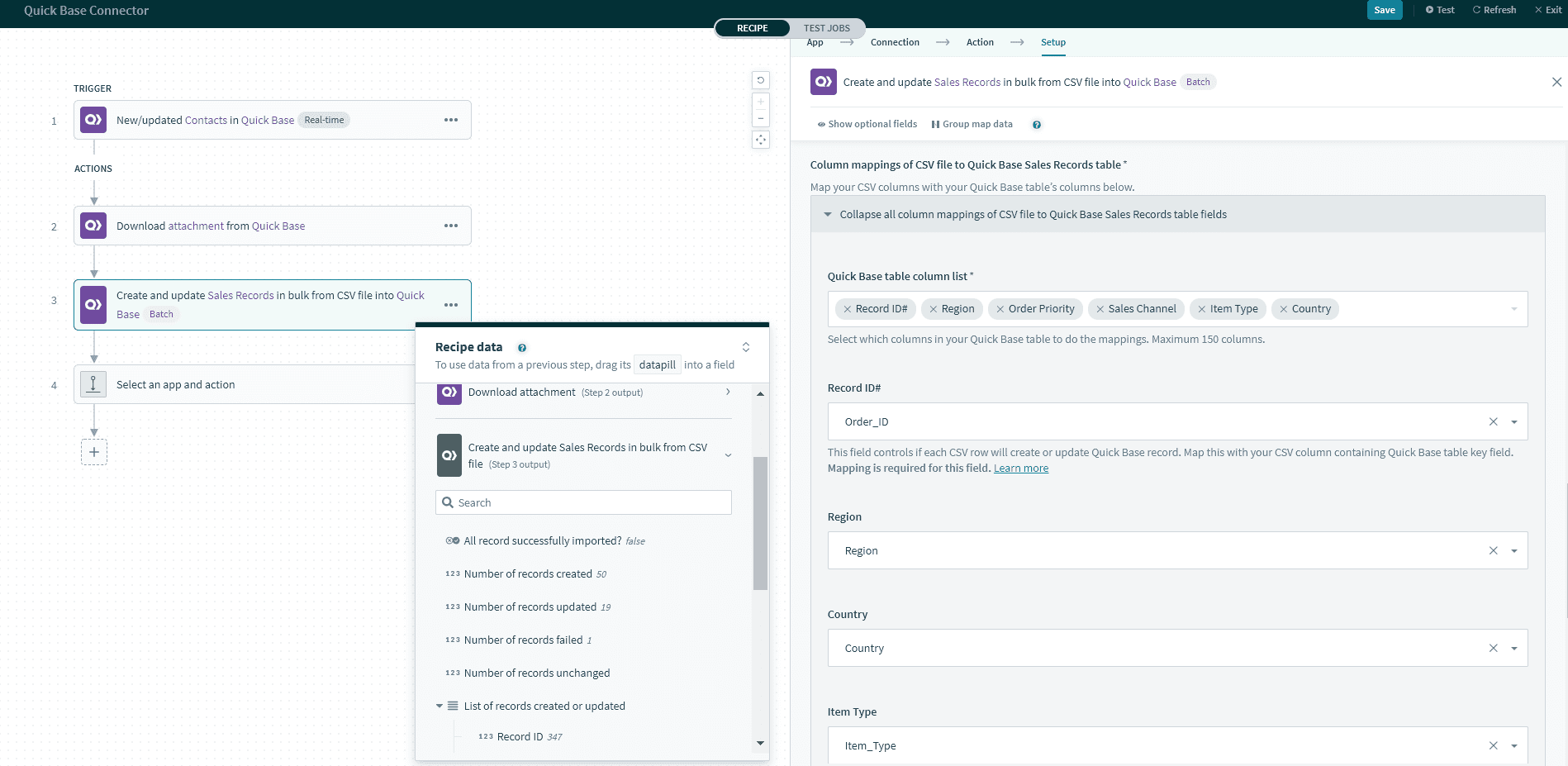 Quick Base - CSV column mappings