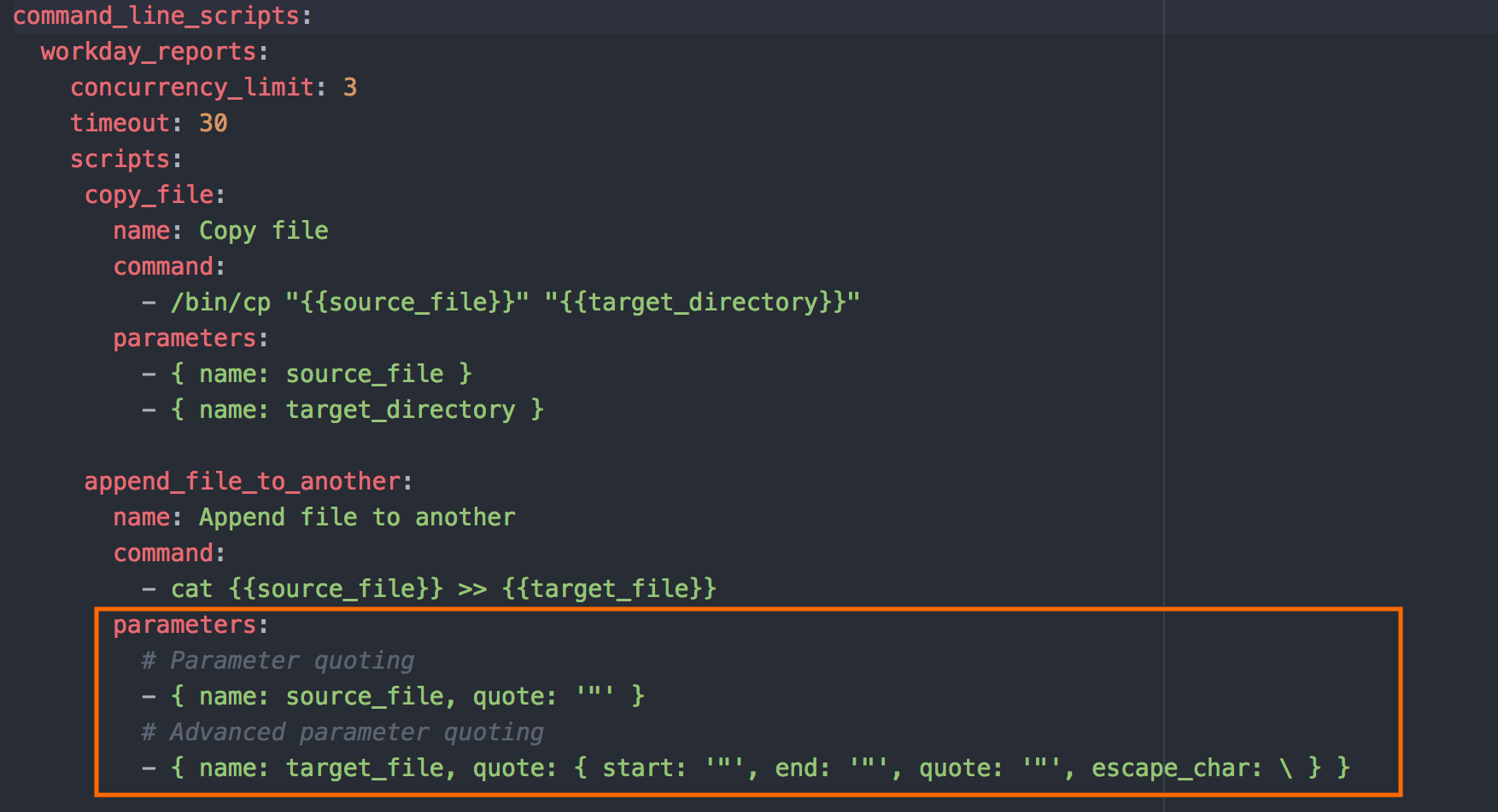 Parameters specified in yml