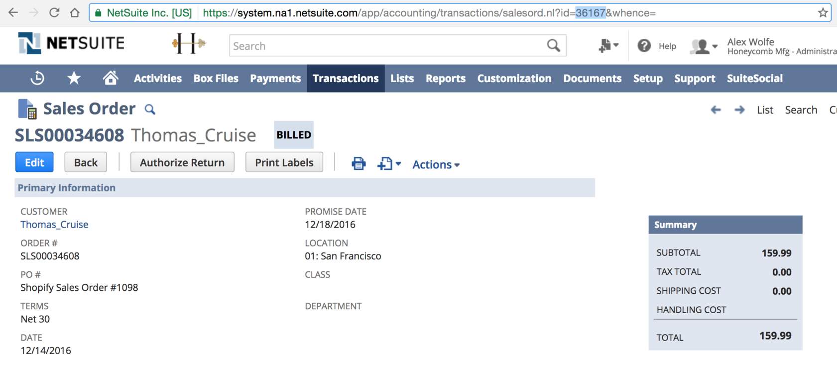 NetSuite Internal ID