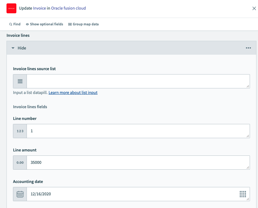 Invoices child object update