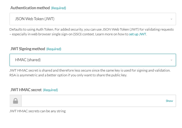 JWT Configuration HMAC authentication