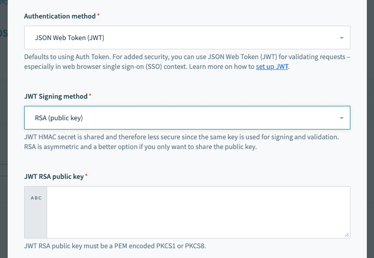 JWT Configuration RSA authentication