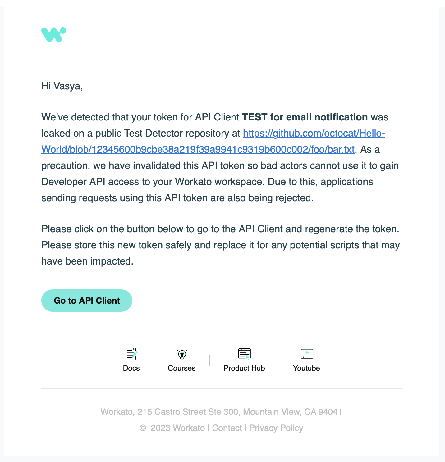 Leaked token email