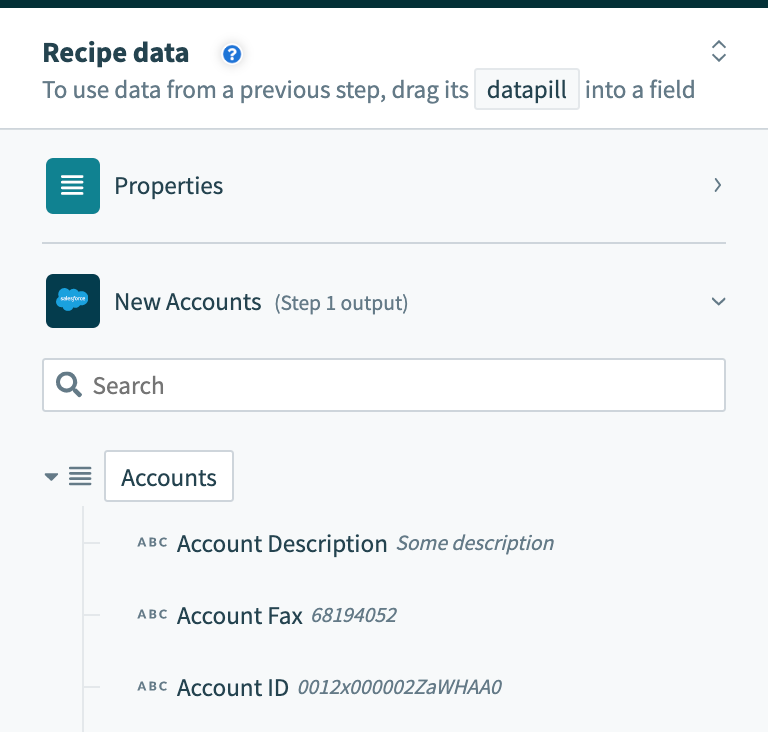 A list datapill from the datatree