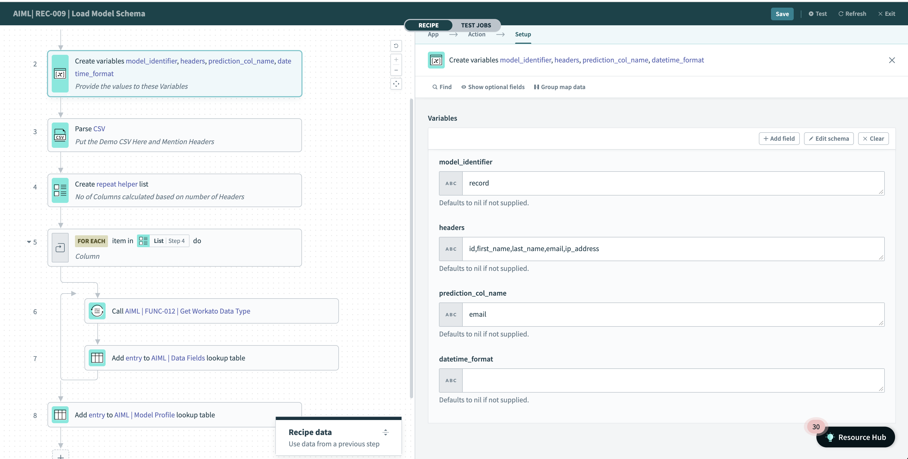 Configure the input fields