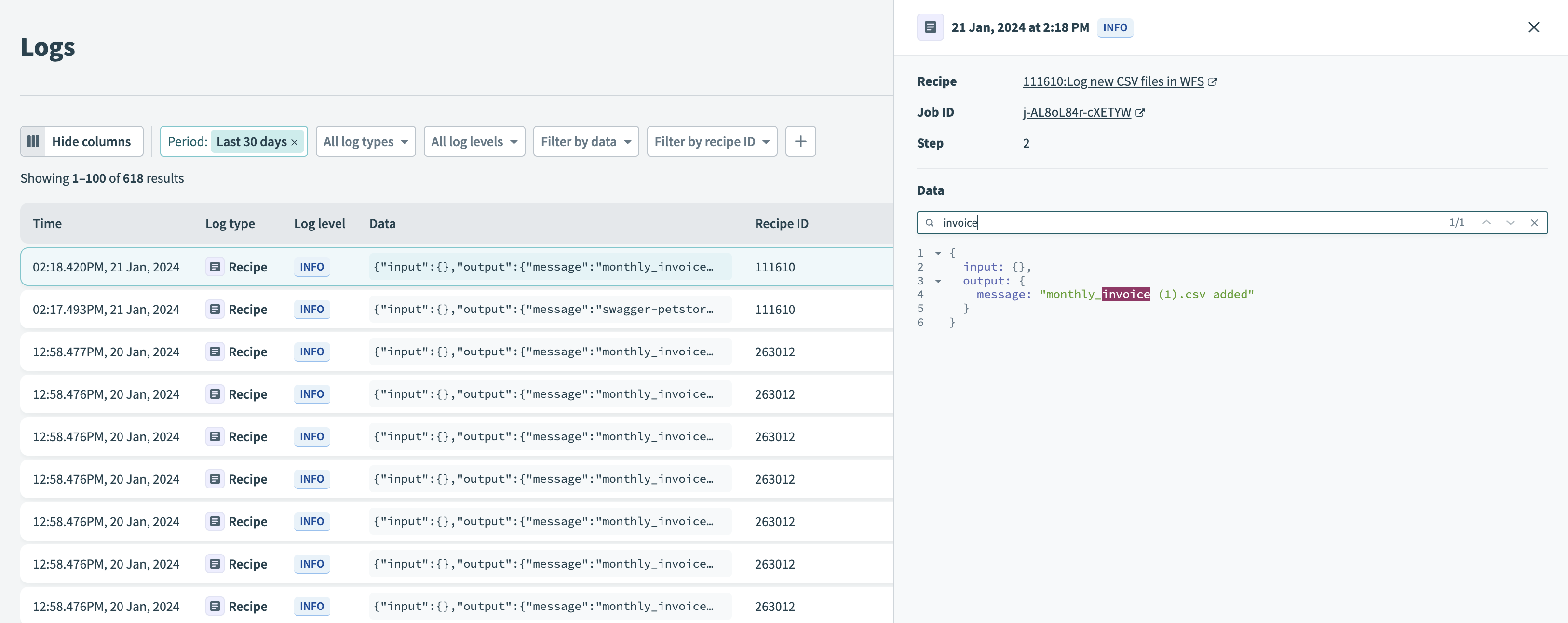 Log entry data