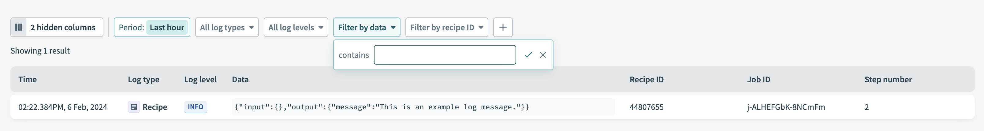 Searching logs by a term in the Data field