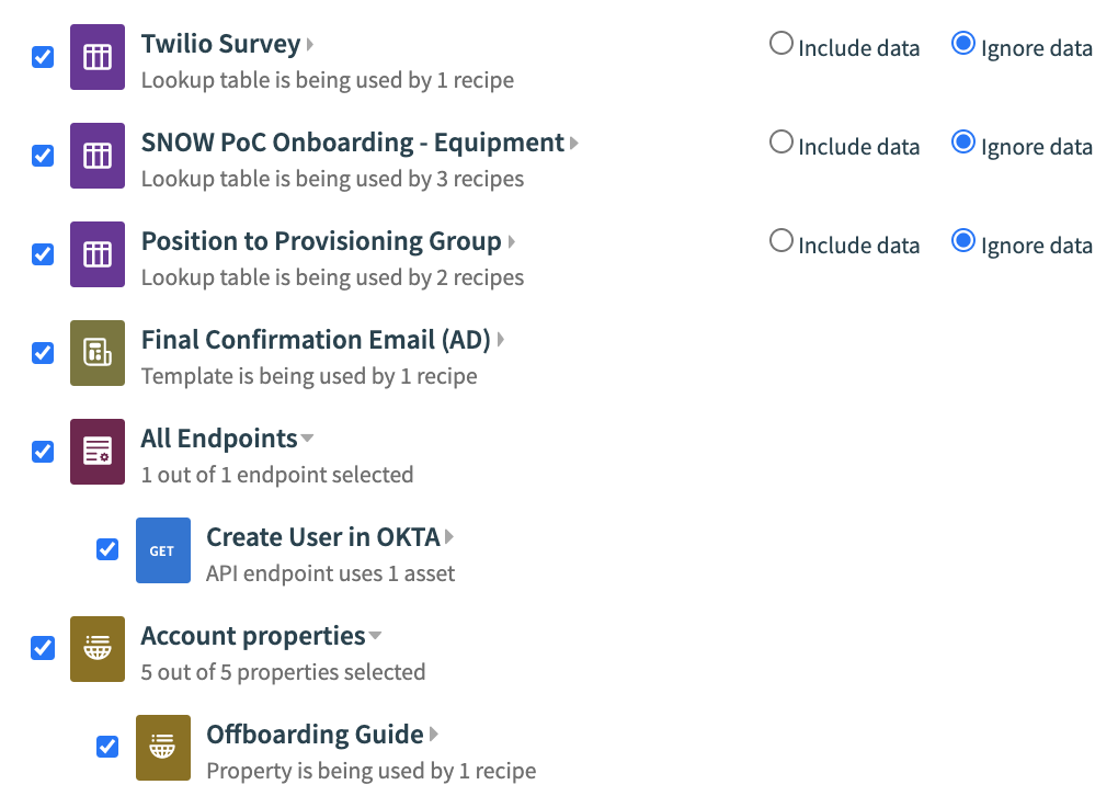 Ignore data or include data on each lookup table