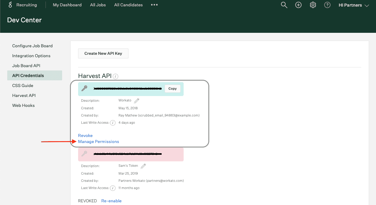 Manage API credential permissions