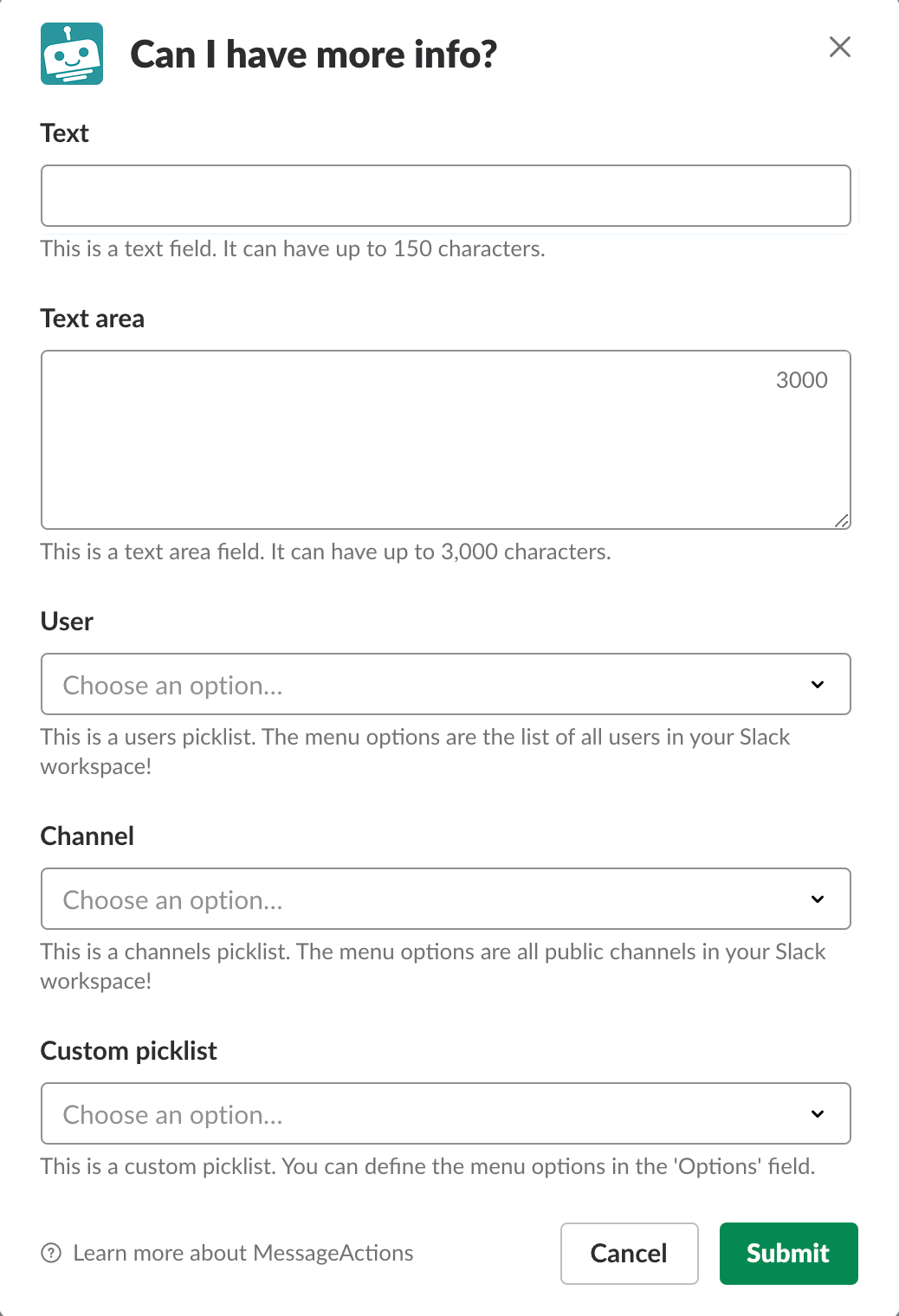 Adding command input fields