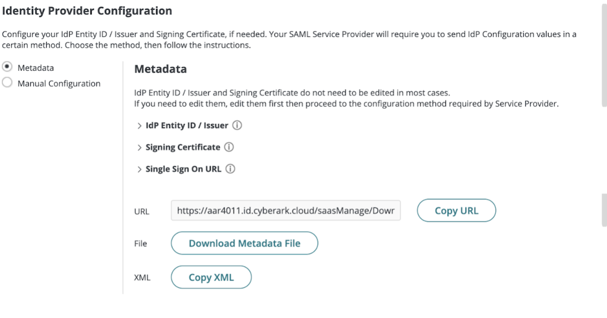 Metadata URL Configuration