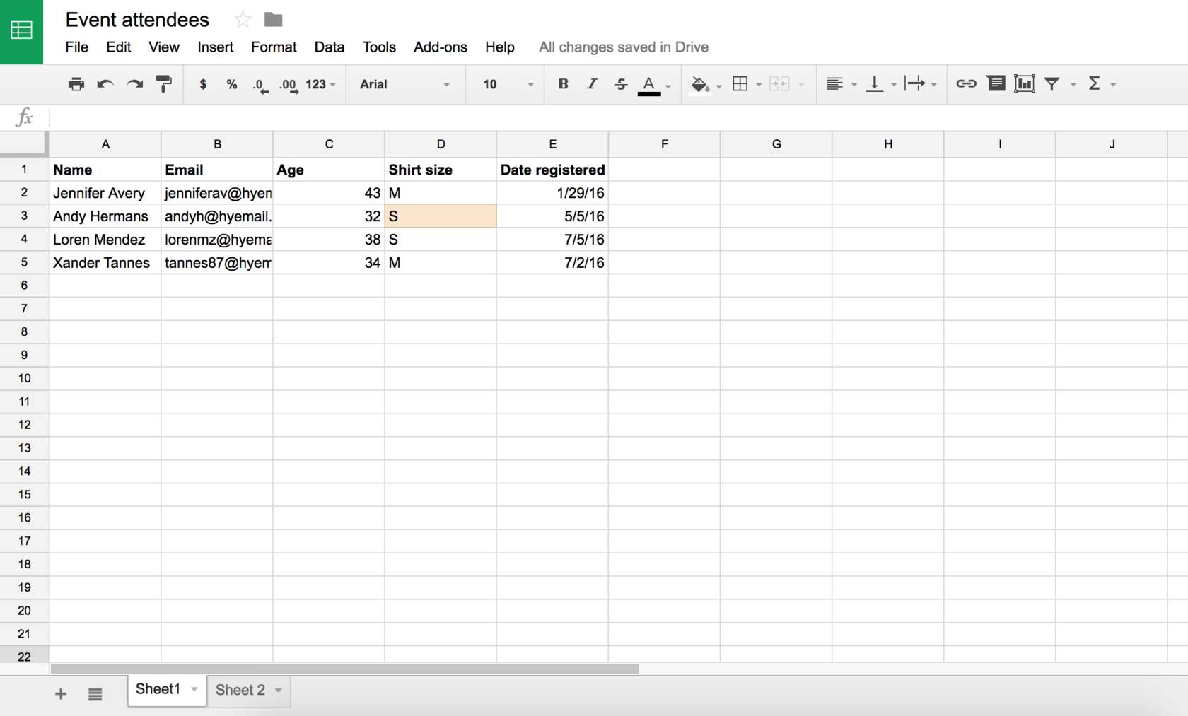 modified google sheets