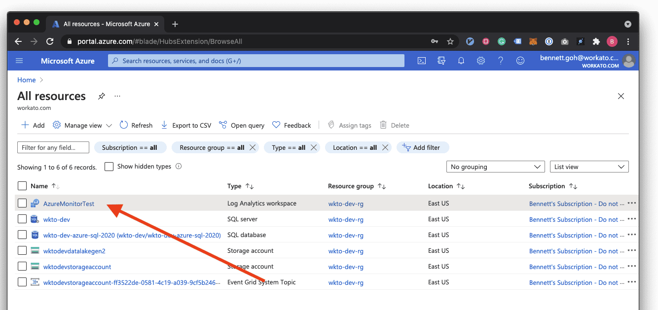 Locate Azure workspace