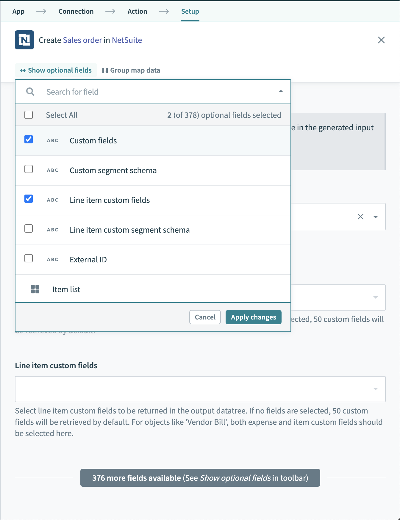 Unconfigured NetSuite add object action