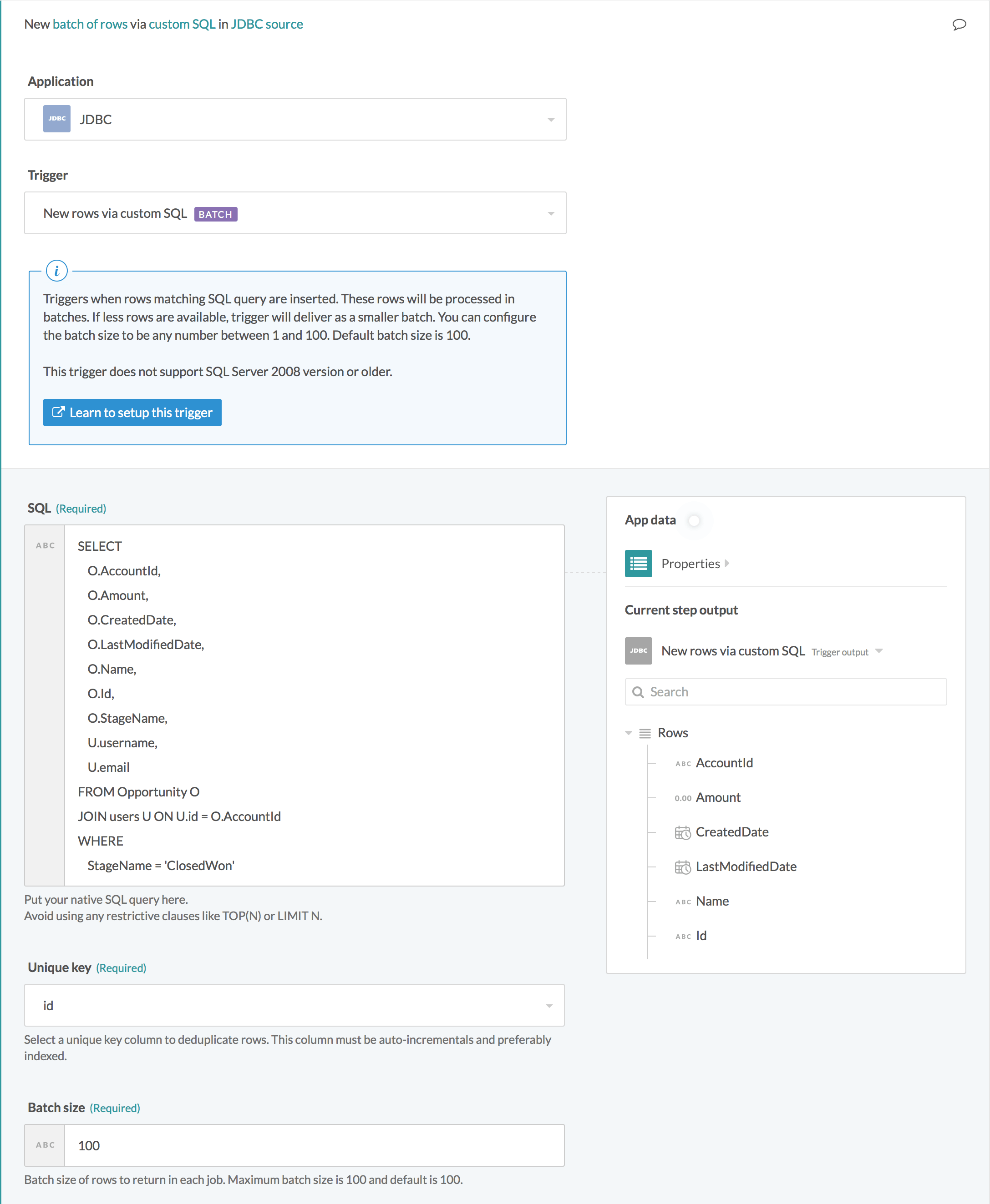 New batch of rows via custom SQL trigger