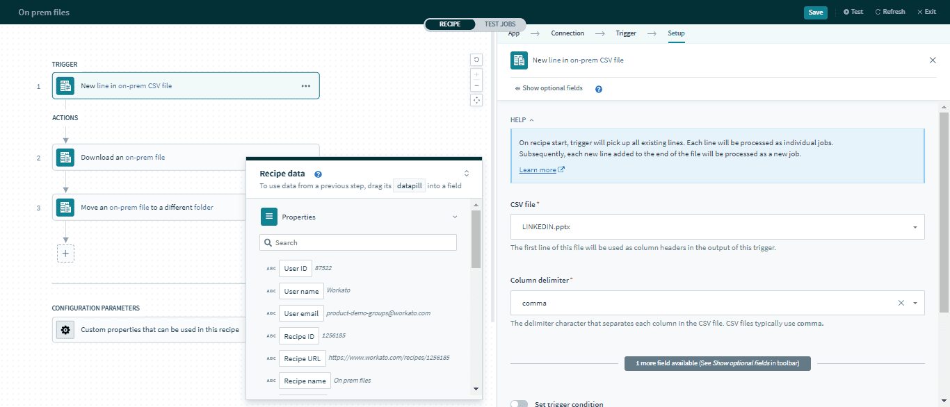 New line in CSV file trigger