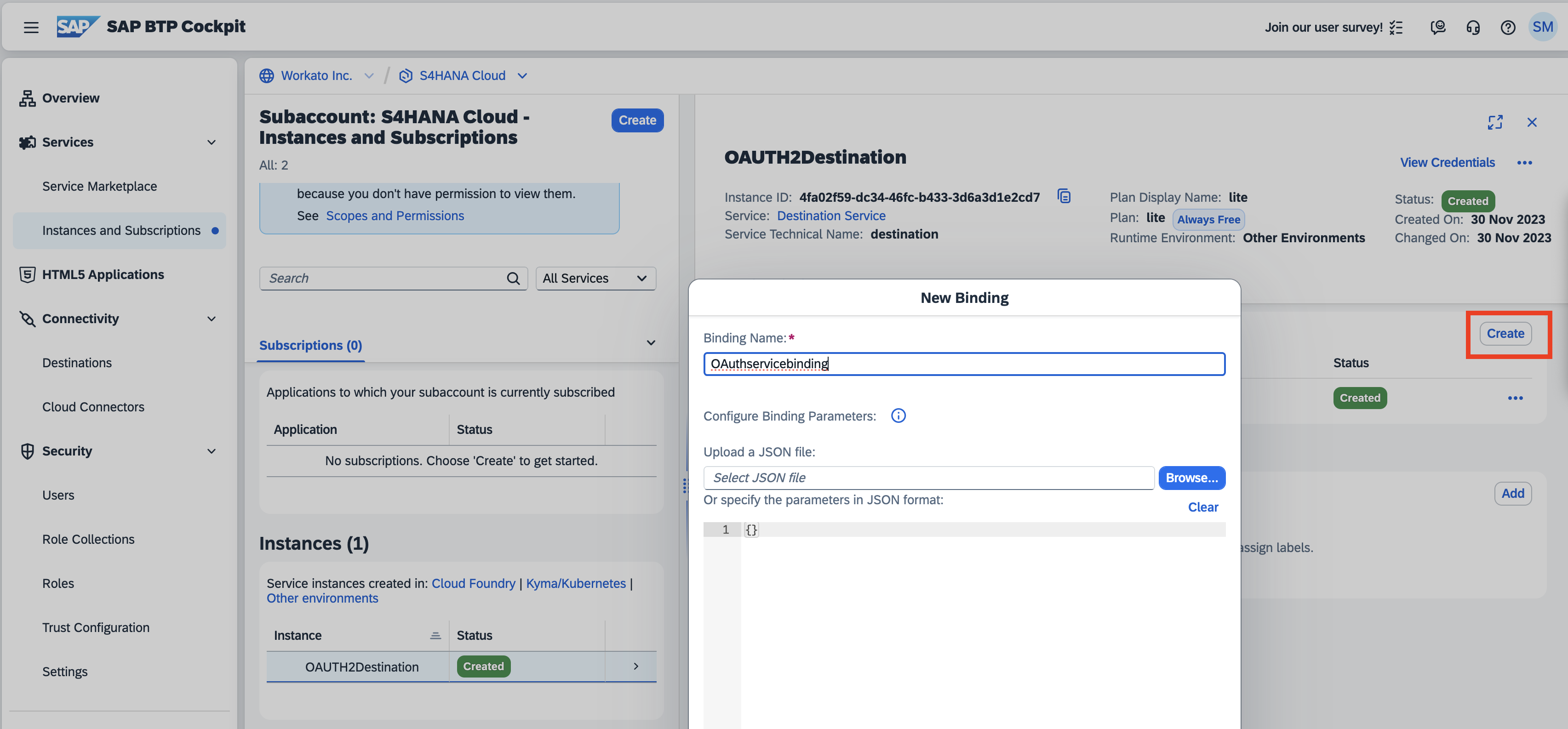 OAuth Service binding