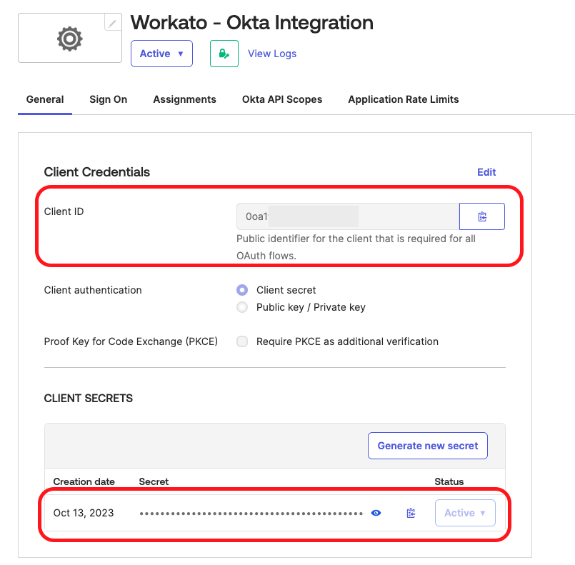 Copy the Client ID and Client Secret