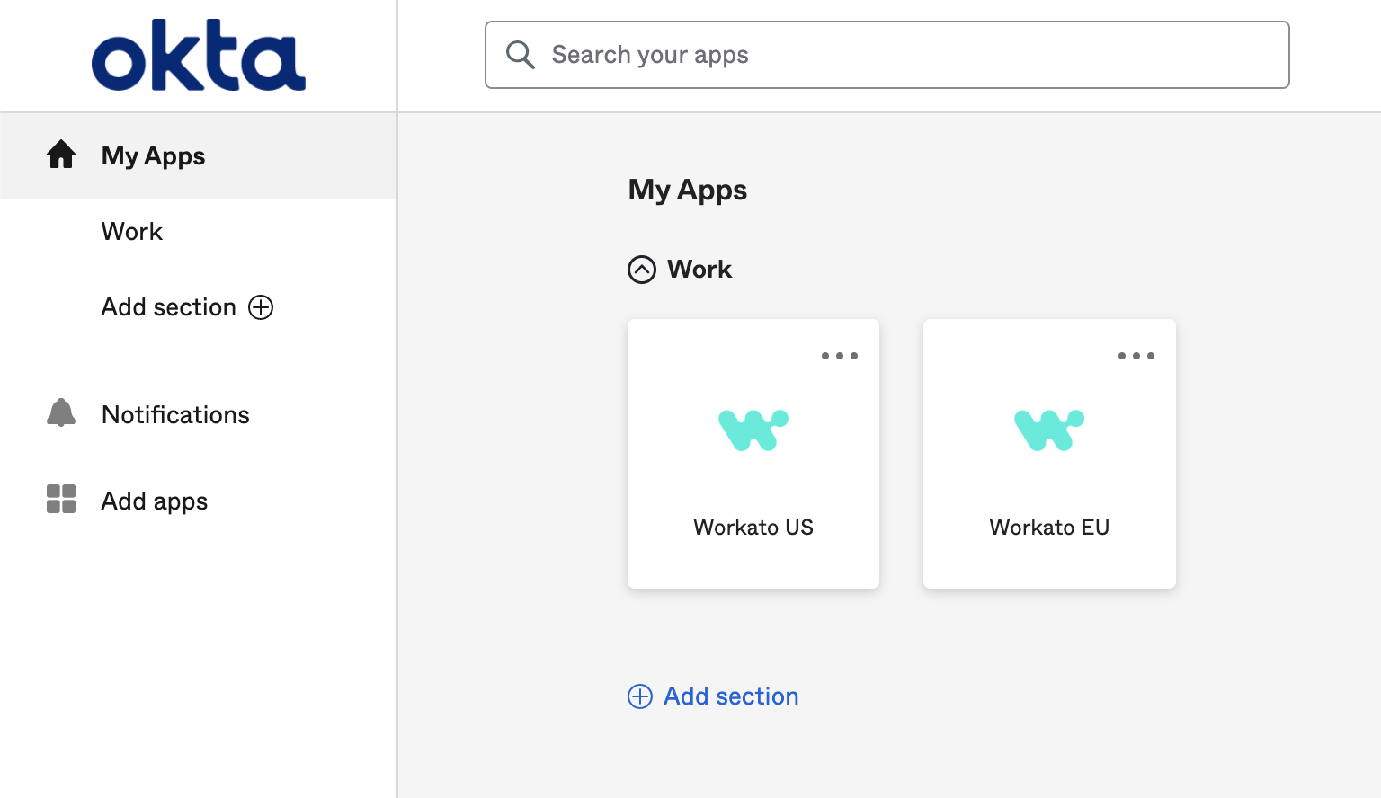 Workato app on Okta