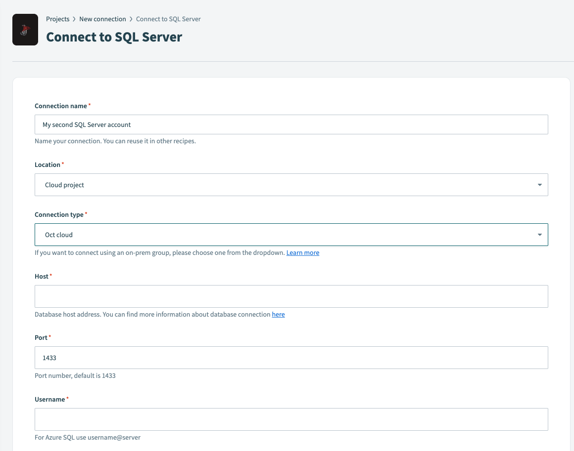 SQL Server cloud profile connection