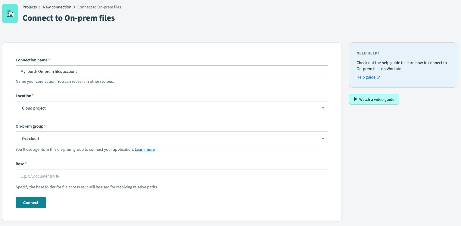 On-prem file connection using cloud profile