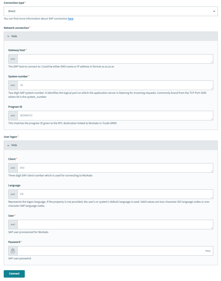 On-prem sap direct connection using cloud profile