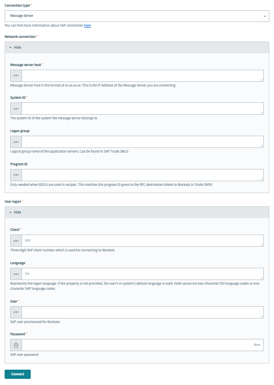 On-prem sap message server connection using cloud profile