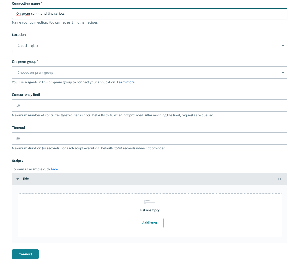 On-prem command-line scripts connector