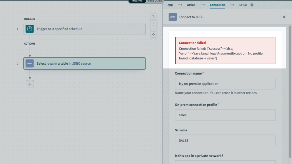 Error connection to on-premise database: No profile found