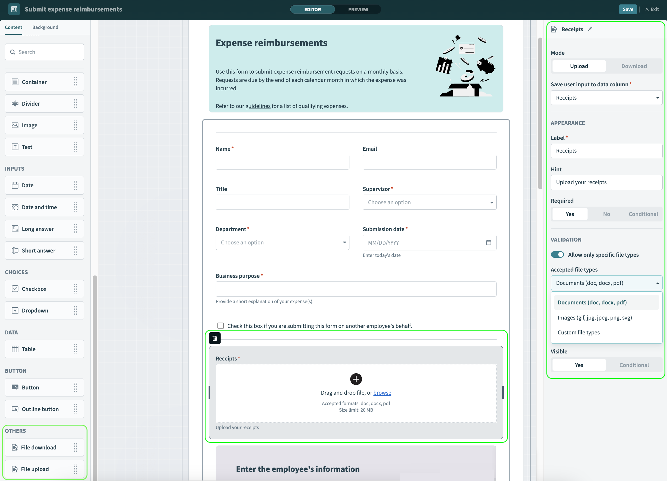 Upload/download file components