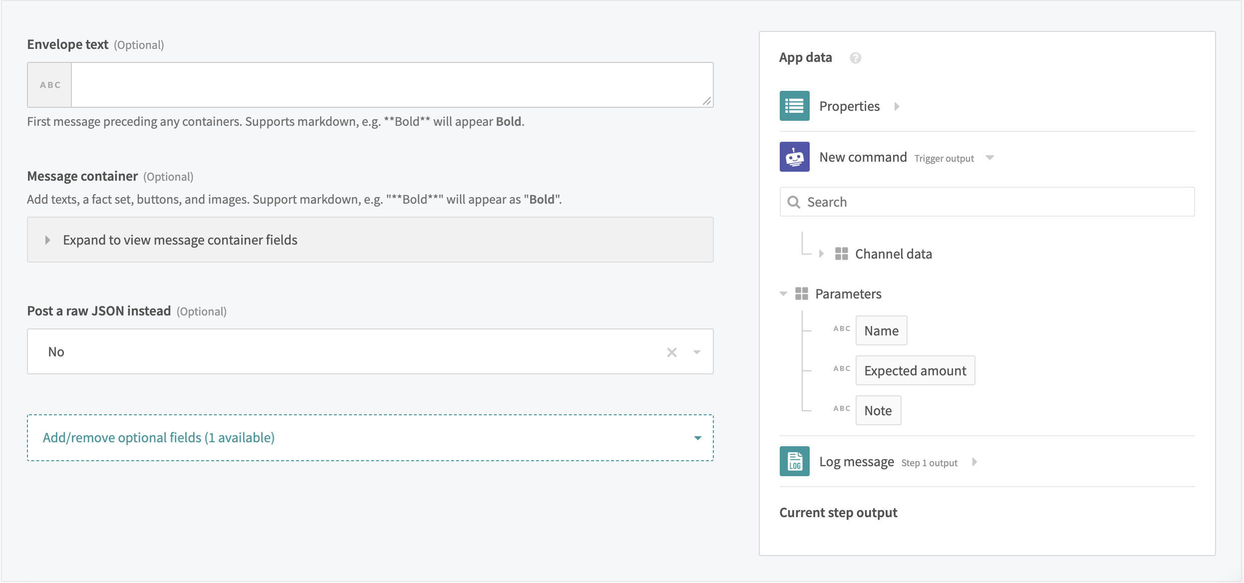 Parameters in datatree