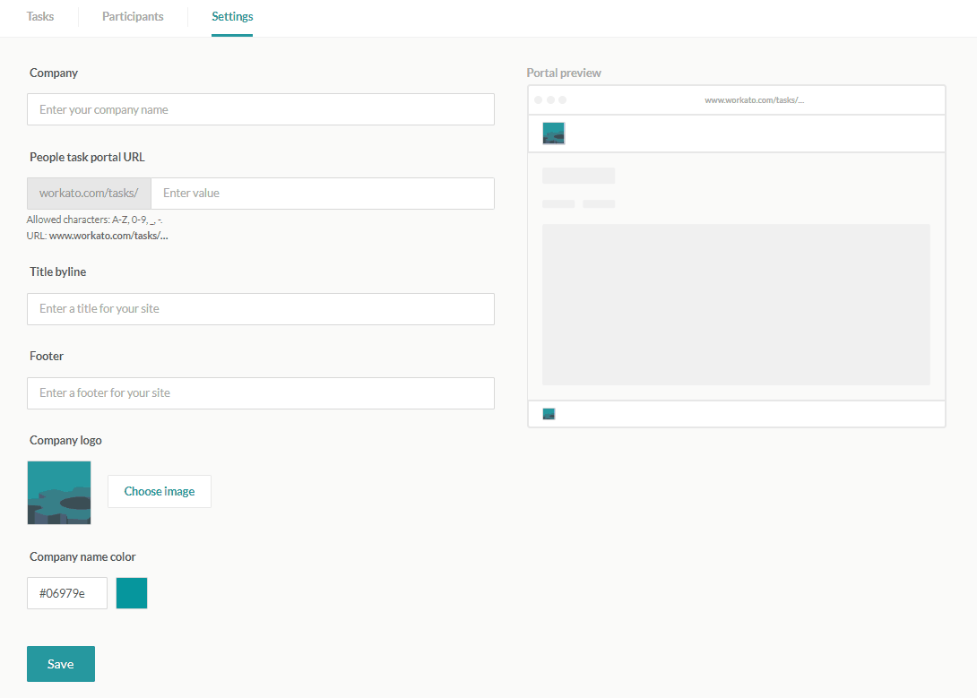 People Task configuration screen