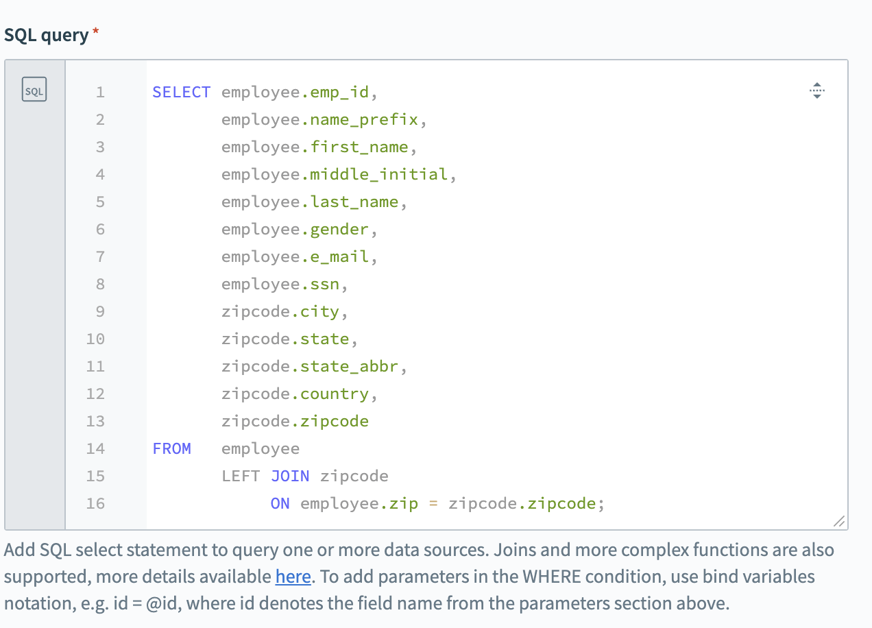 Example query setup