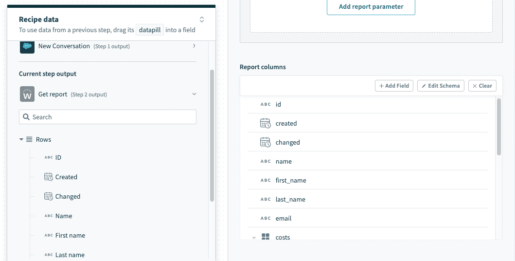 Outputs from Get report action