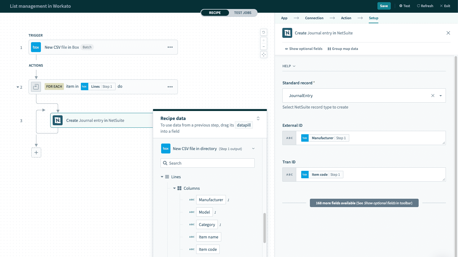 Recipe with direct mapping from list