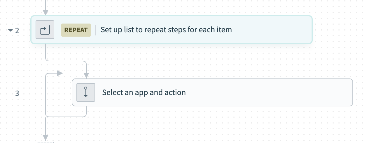 Set up list to repeat steps for each item in the Repeat for each block