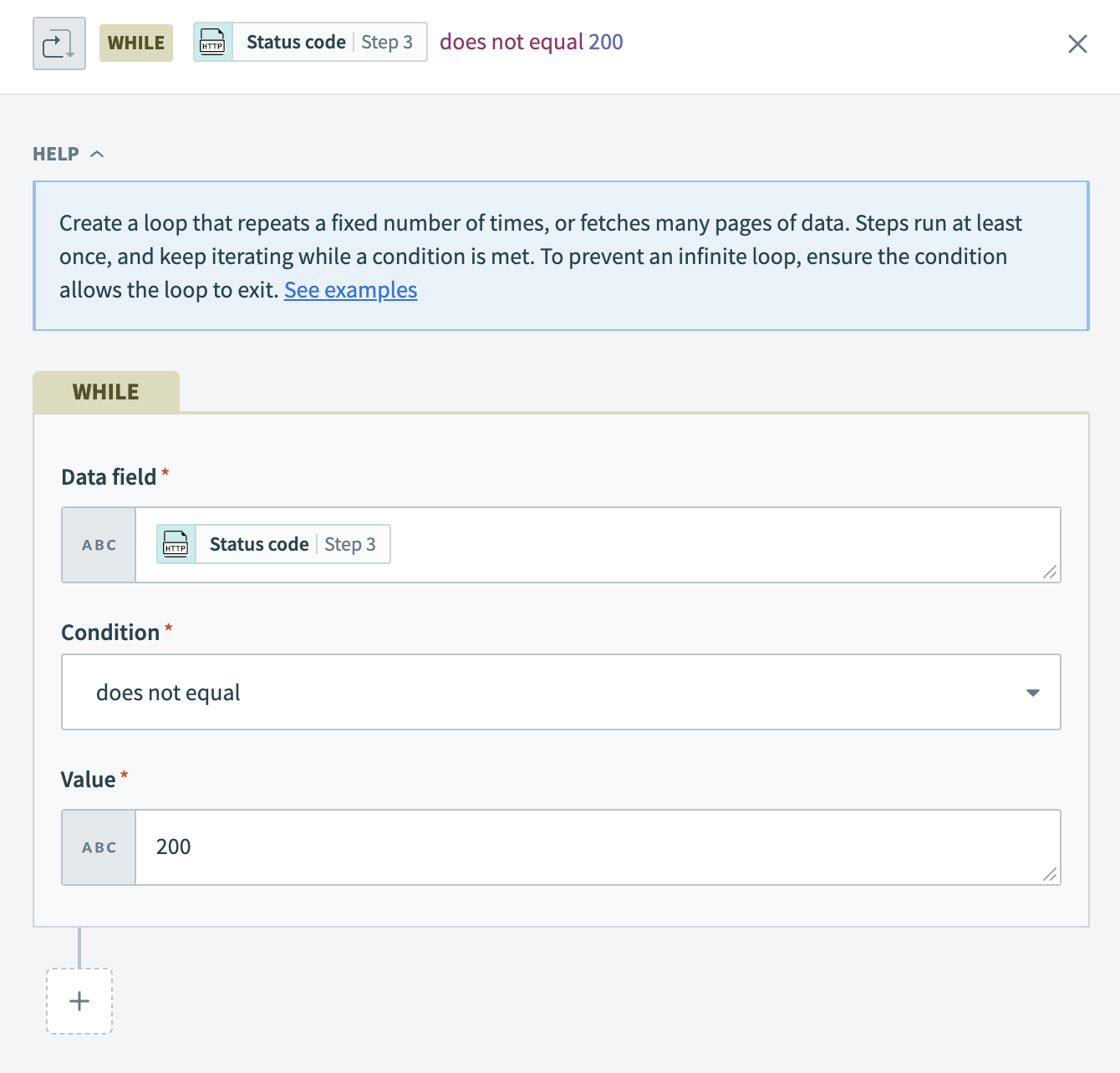 Set the condition in a Repeat while block