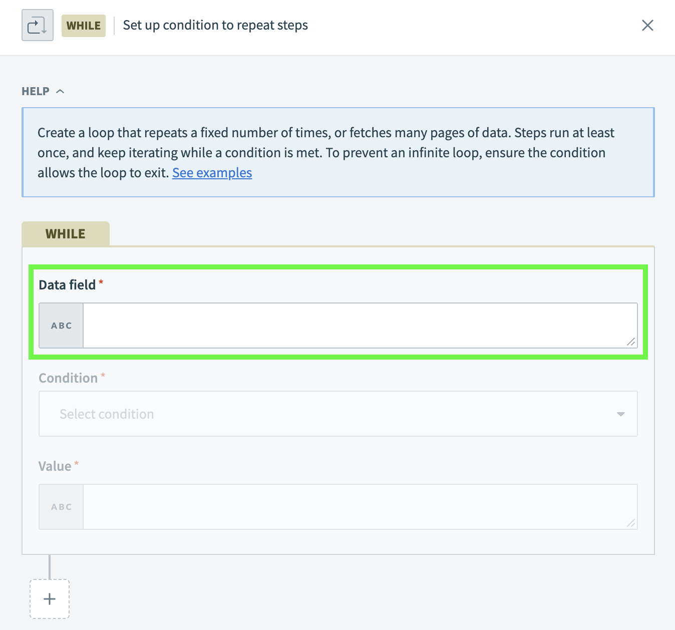 Data field in Repeat while loop