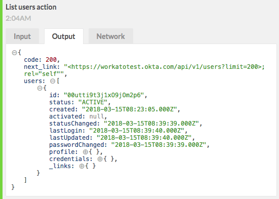 Output with response code and header values