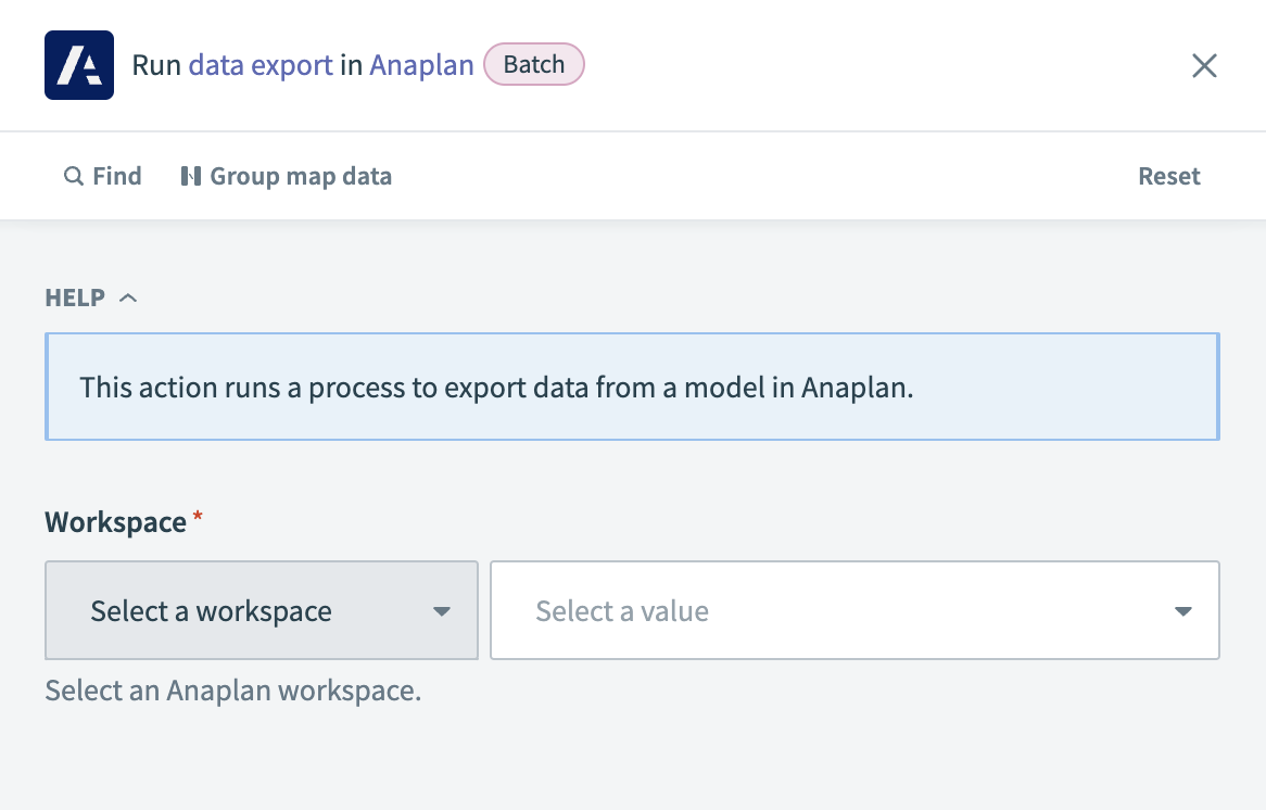 Run data export in Anaplan action