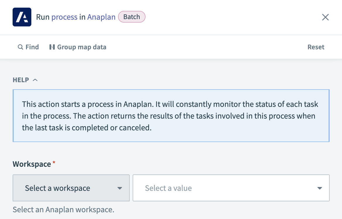 Run process in Anaplan action