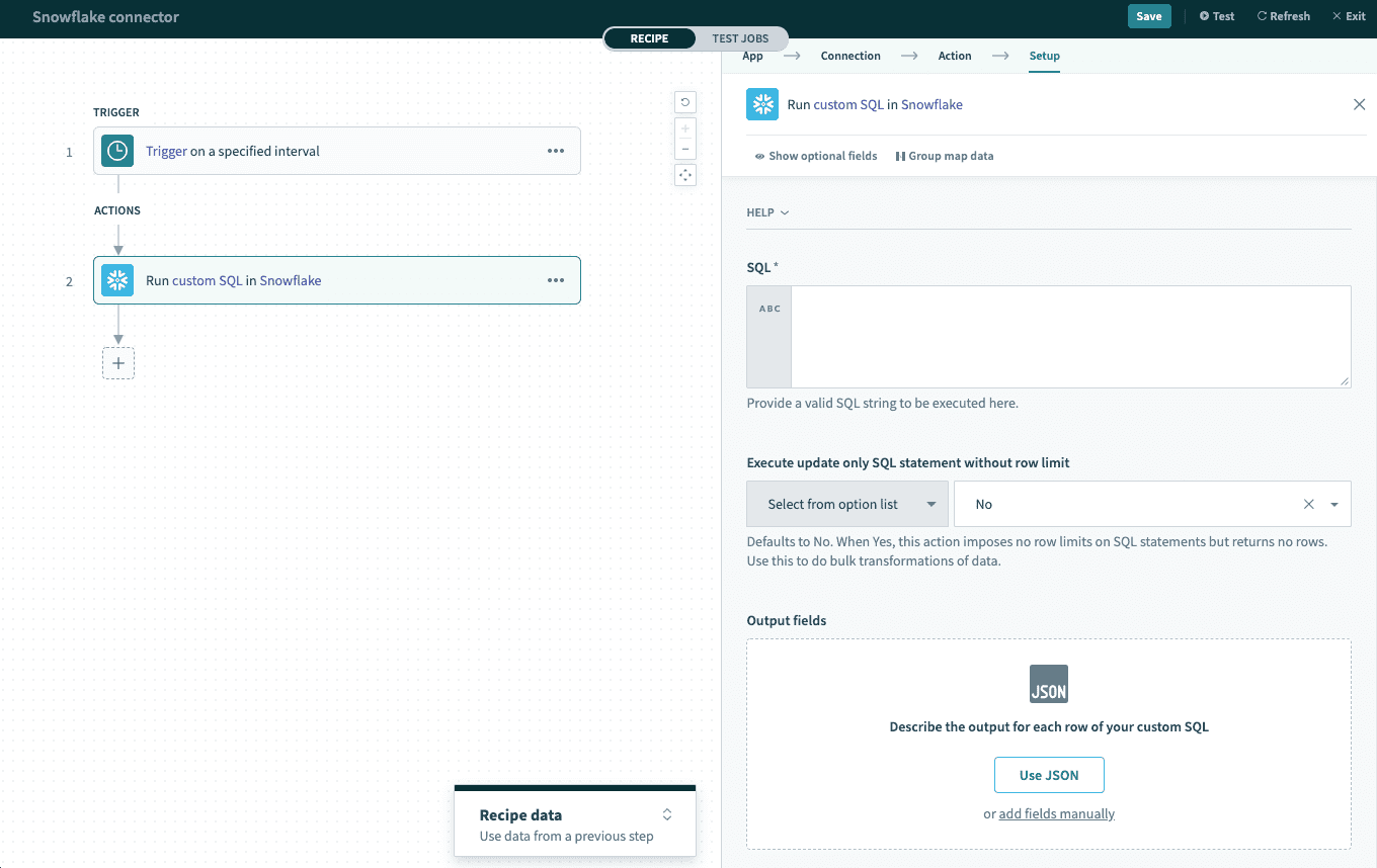 Run custom SQL アクション