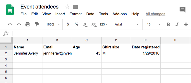 Google sheet sample