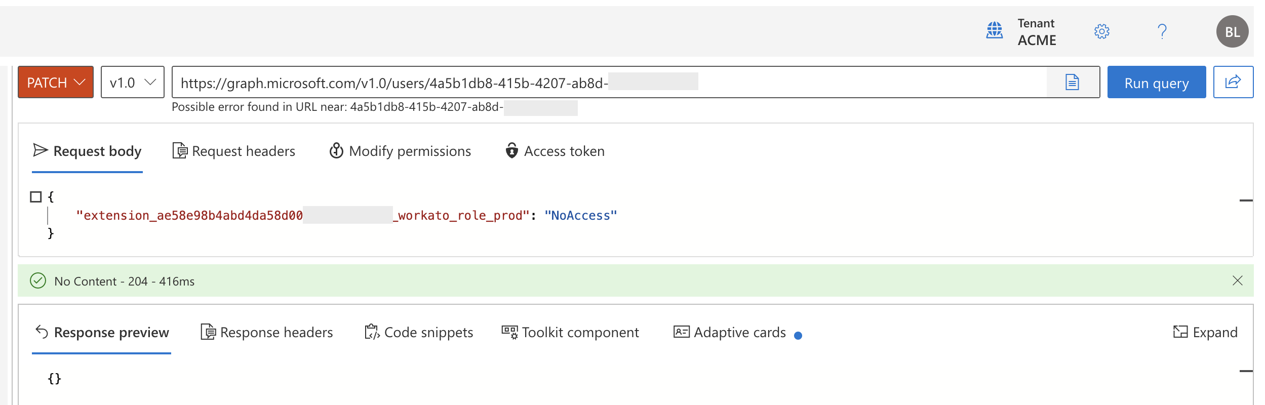 Updating a user's attributes using Microsoft Graph Explorer